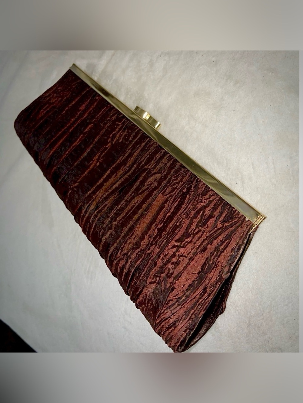 Whimsygoth Liquid Metal Copper Clutch Ruched Gold Frame Evening Bag Accordion
